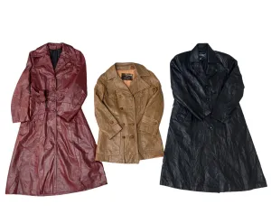 90s Vintage Long Leather Trench Coats/Jackets - 9 Pcs
