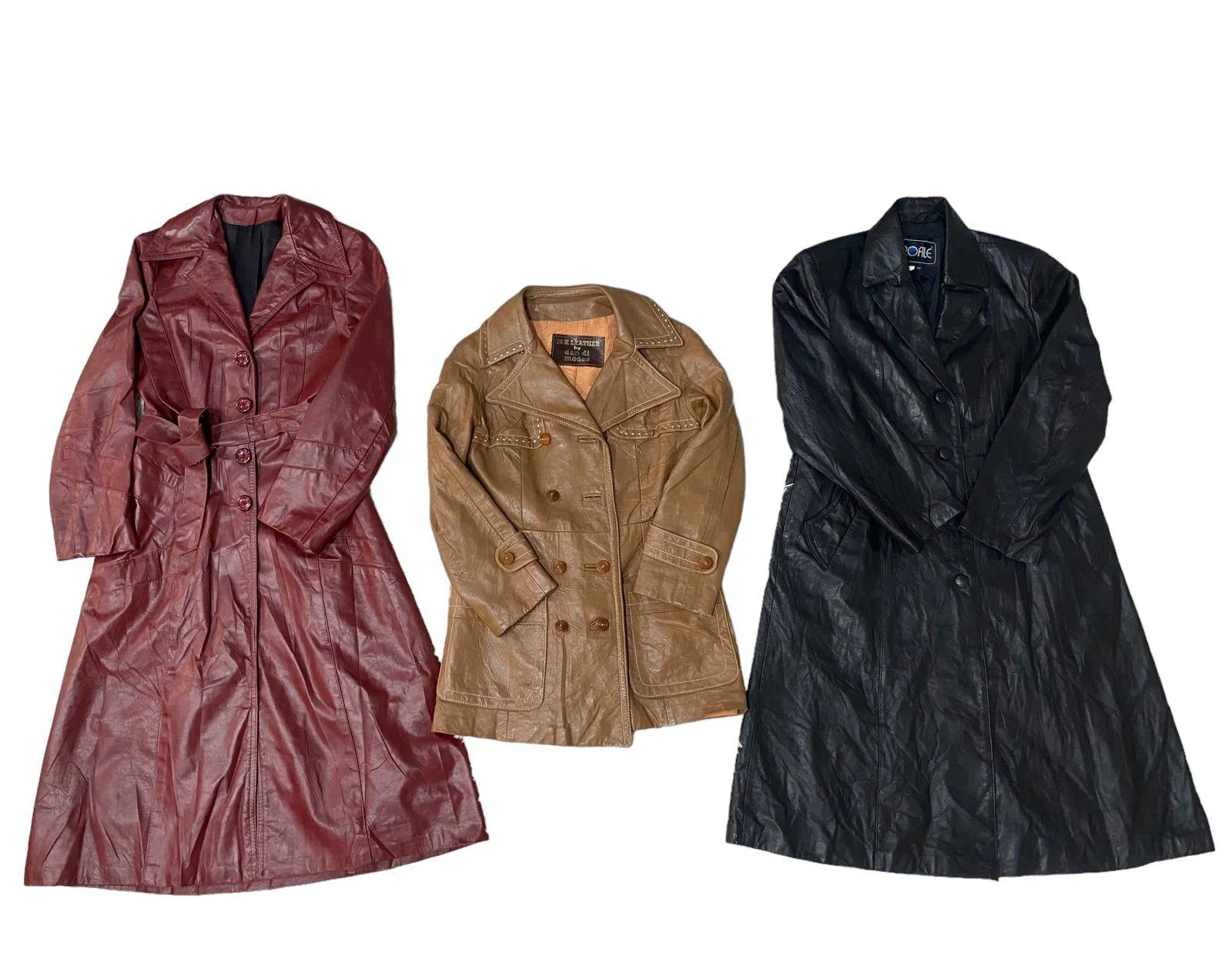 90s Vintage Long Leather Trench Coats/Jackets - 9 Pcs