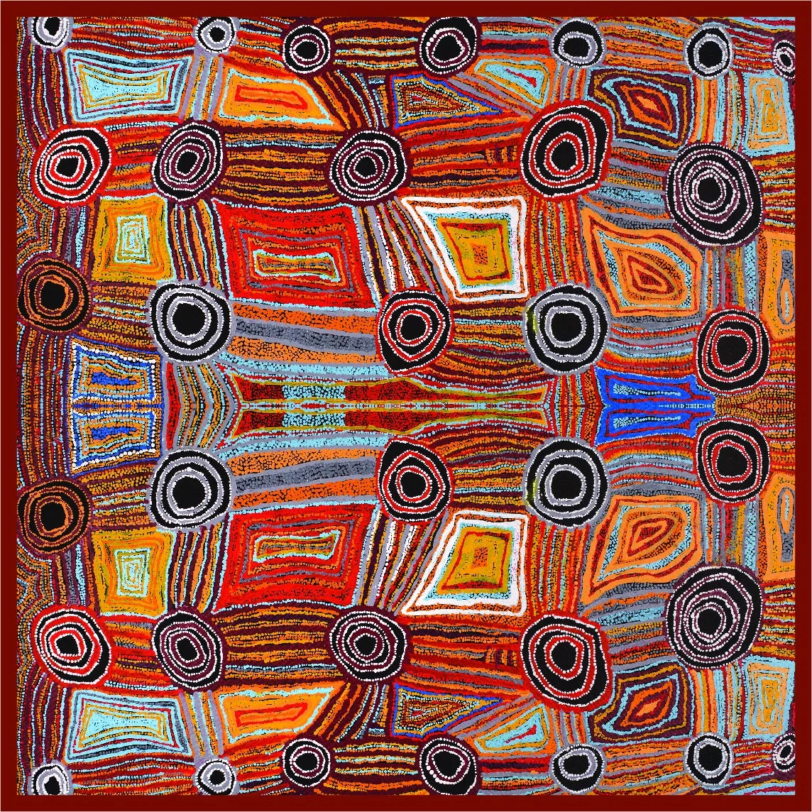 Aboriginal Art Cotton Tablecloth Square by Mary Napangardi Brown