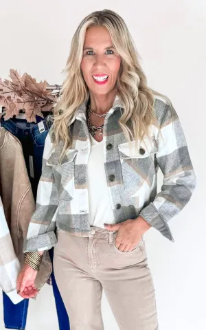All That You Are  Plaid Button Up Jacket - Grey - Final Sale