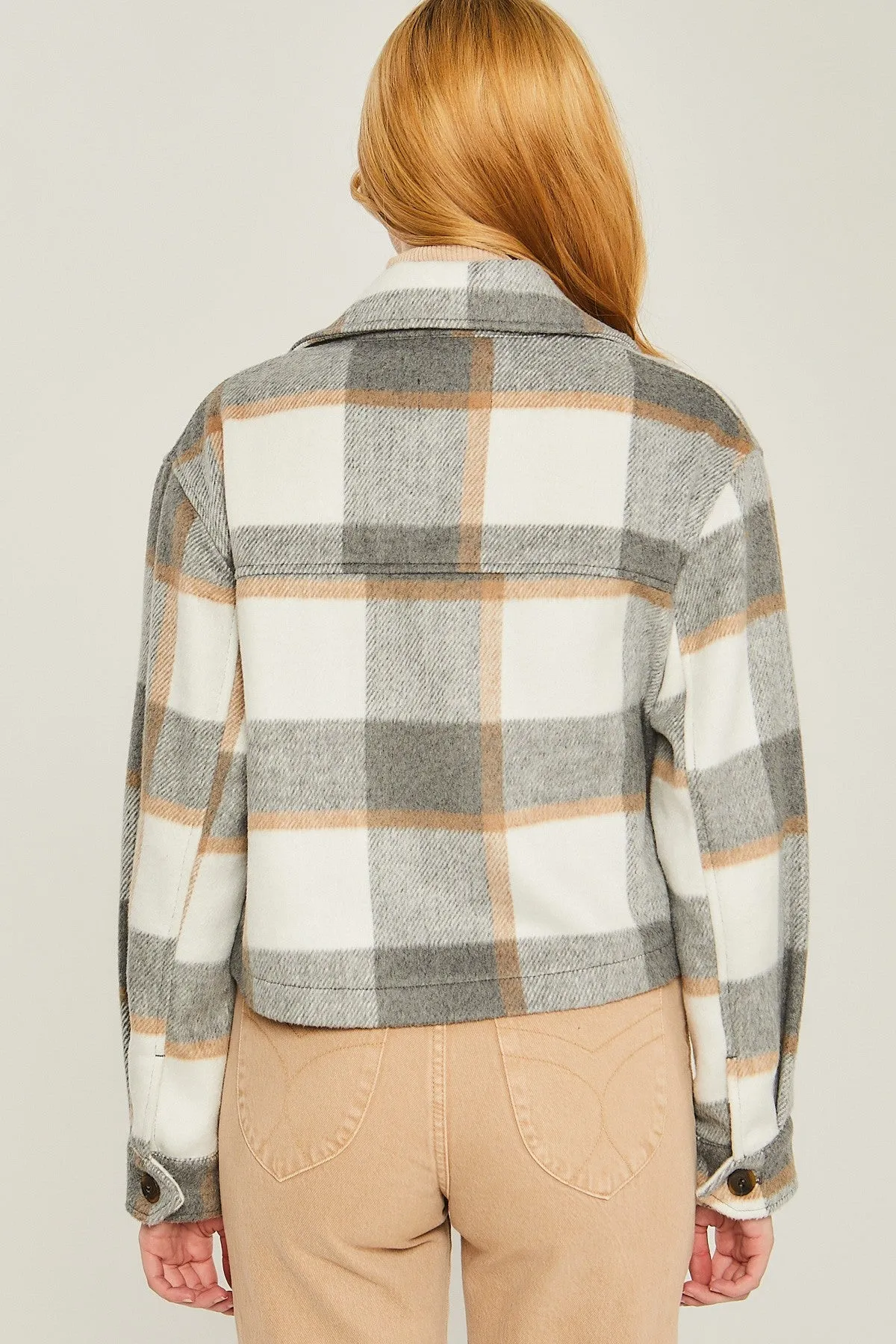 All That You Are  Plaid Button Up Jacket - Grey - Final Sale