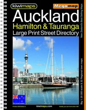 Auckland, Hamilton & Tauranga Large Print Road Map by Kiwimaps