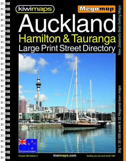 Auckland, Hamilton & Tauranga Large Print Road Map by Kiwimaps