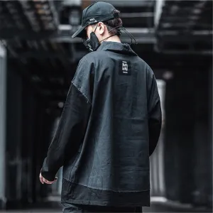 Autumn Patchwork Tactical Sweatshirt Men Fashion Harajuku Loose Pullover Cotton Hip Hop Streetwear Coat WB521