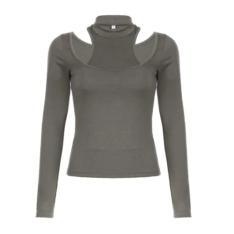 Casual Fitness Basic Solid Autumn T shirt Female Long Sleeve Japanese Y2K Harajuku Tee Two Pieces All-Match Outfits
