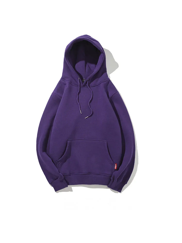 Casual Solid Color Pocket Brushed Hoodie