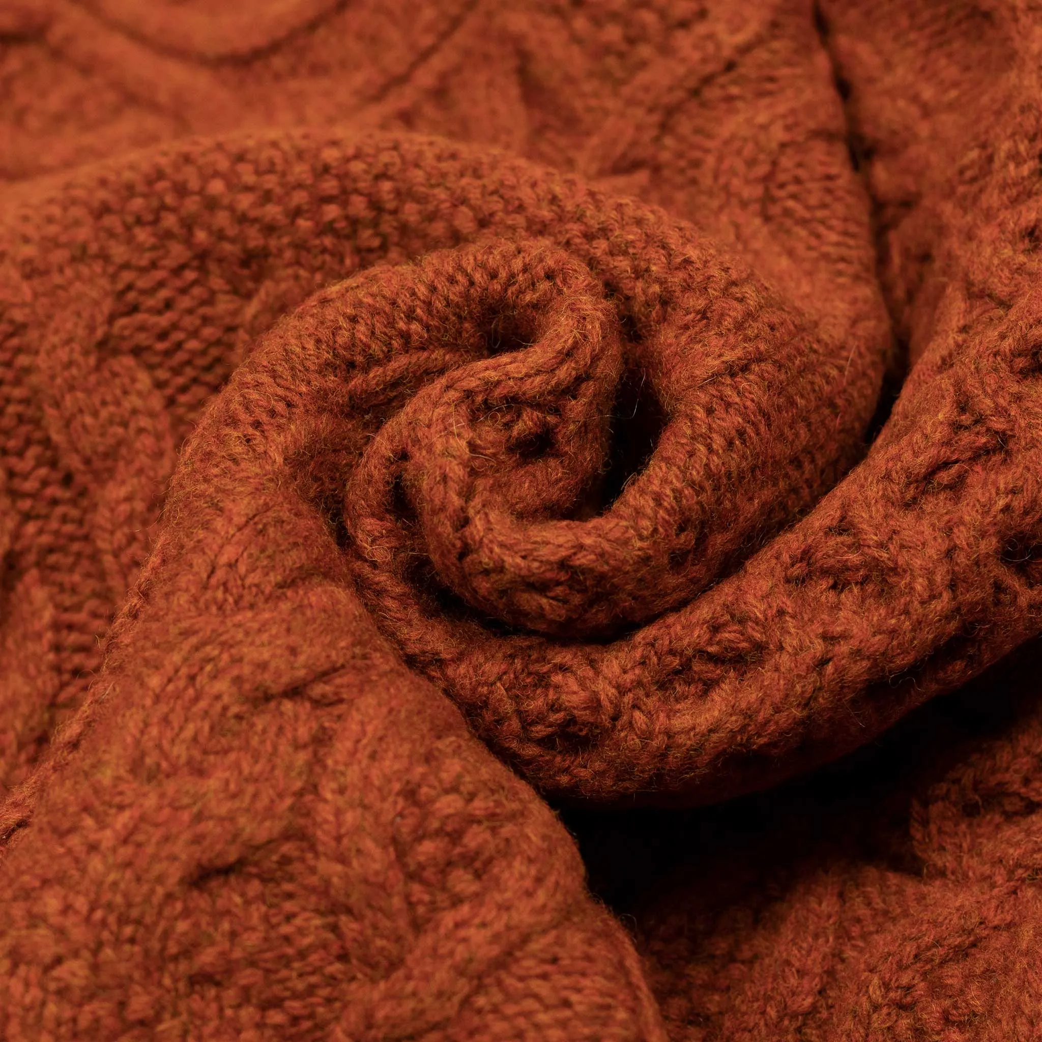 Crazy cable knit Aran cardigan in pumpkin wool