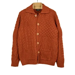 Crazy cable knit Aran cardigan in pumpkin wool