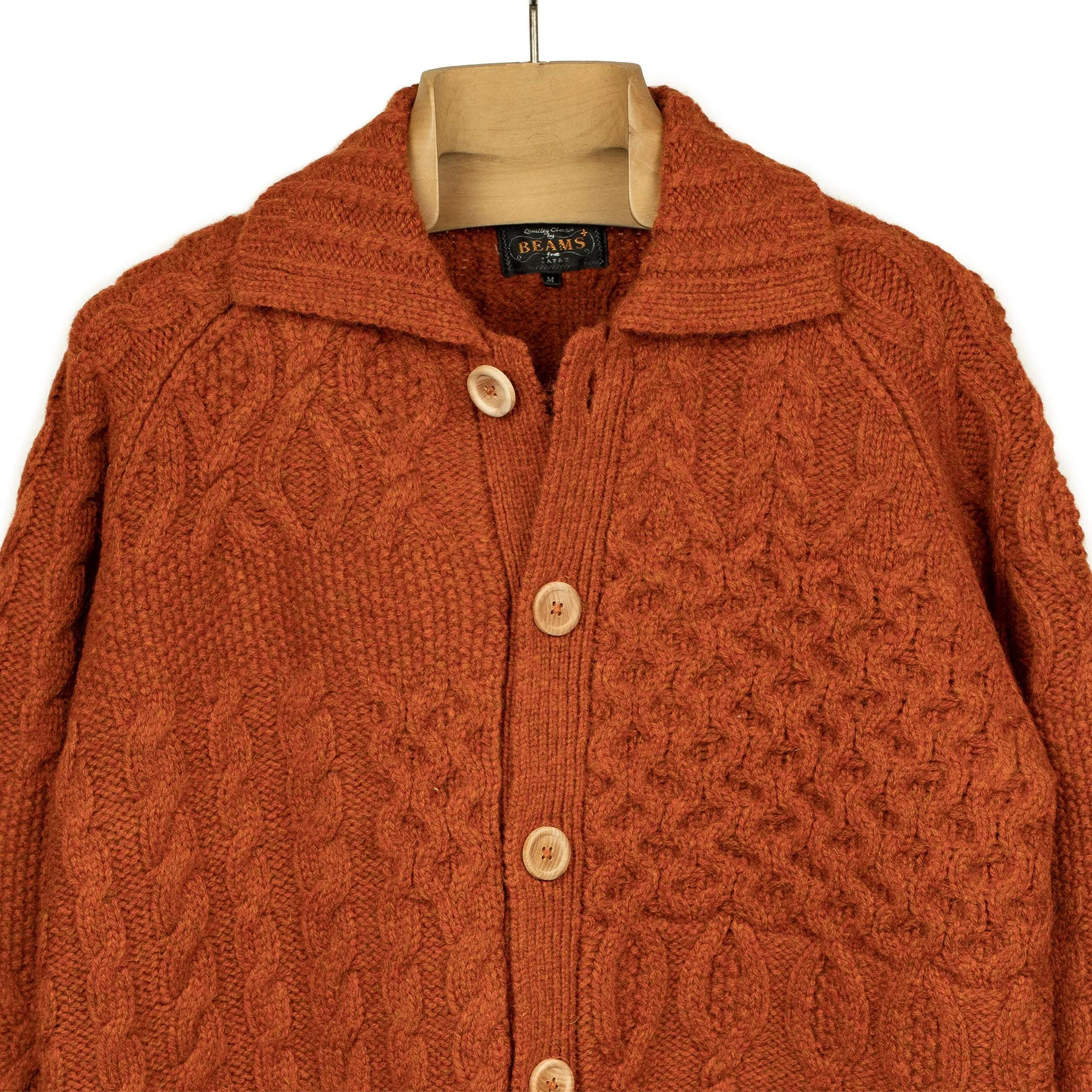 Crazy cable knit Aran cardigan in pumpkin wool