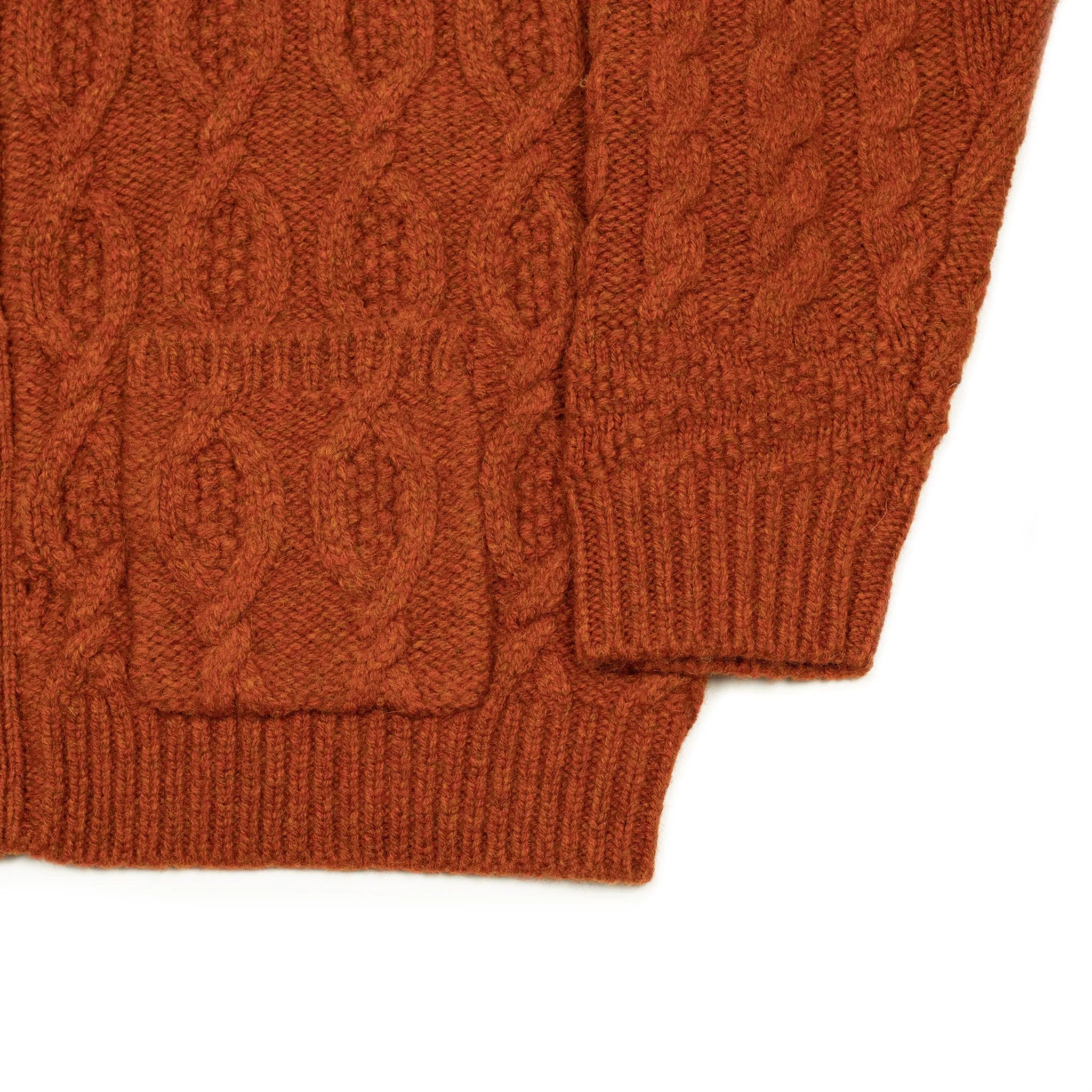 Crazy cable knit Aran cardigan in pumpkin wool