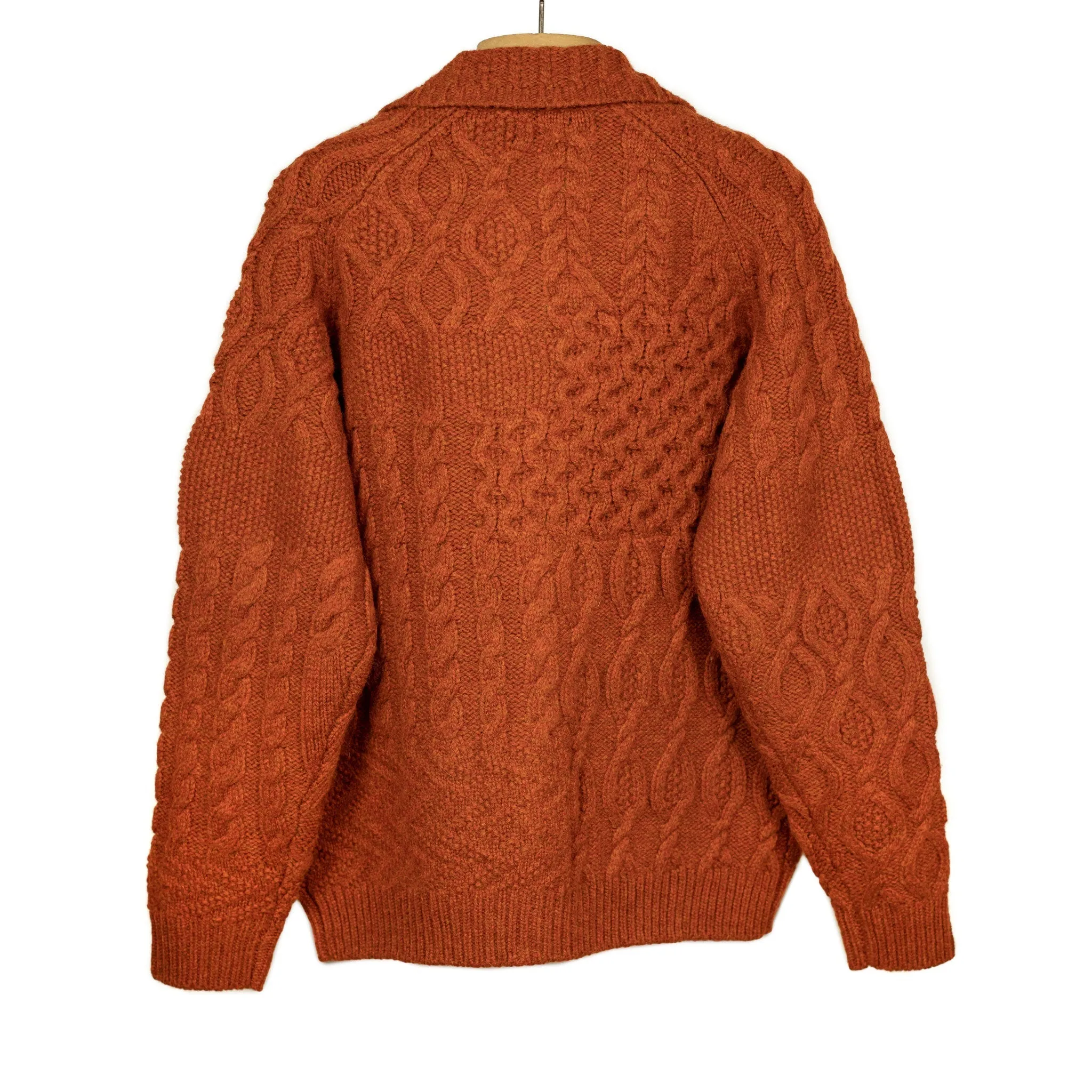Crazy cable knit Aran cardigan in pumpkin wool