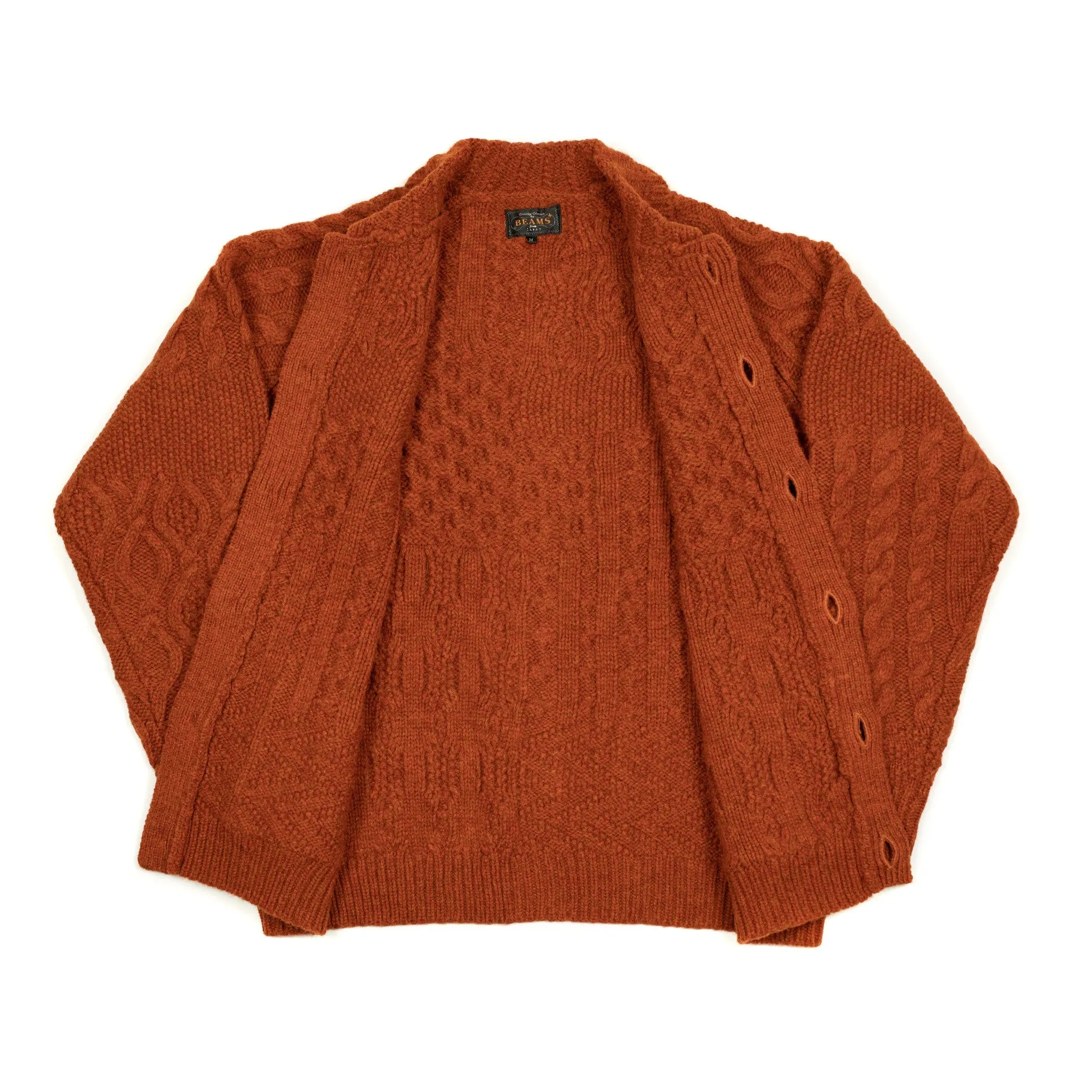 Crazy cable knit Aran cardigan in pumpkin wool