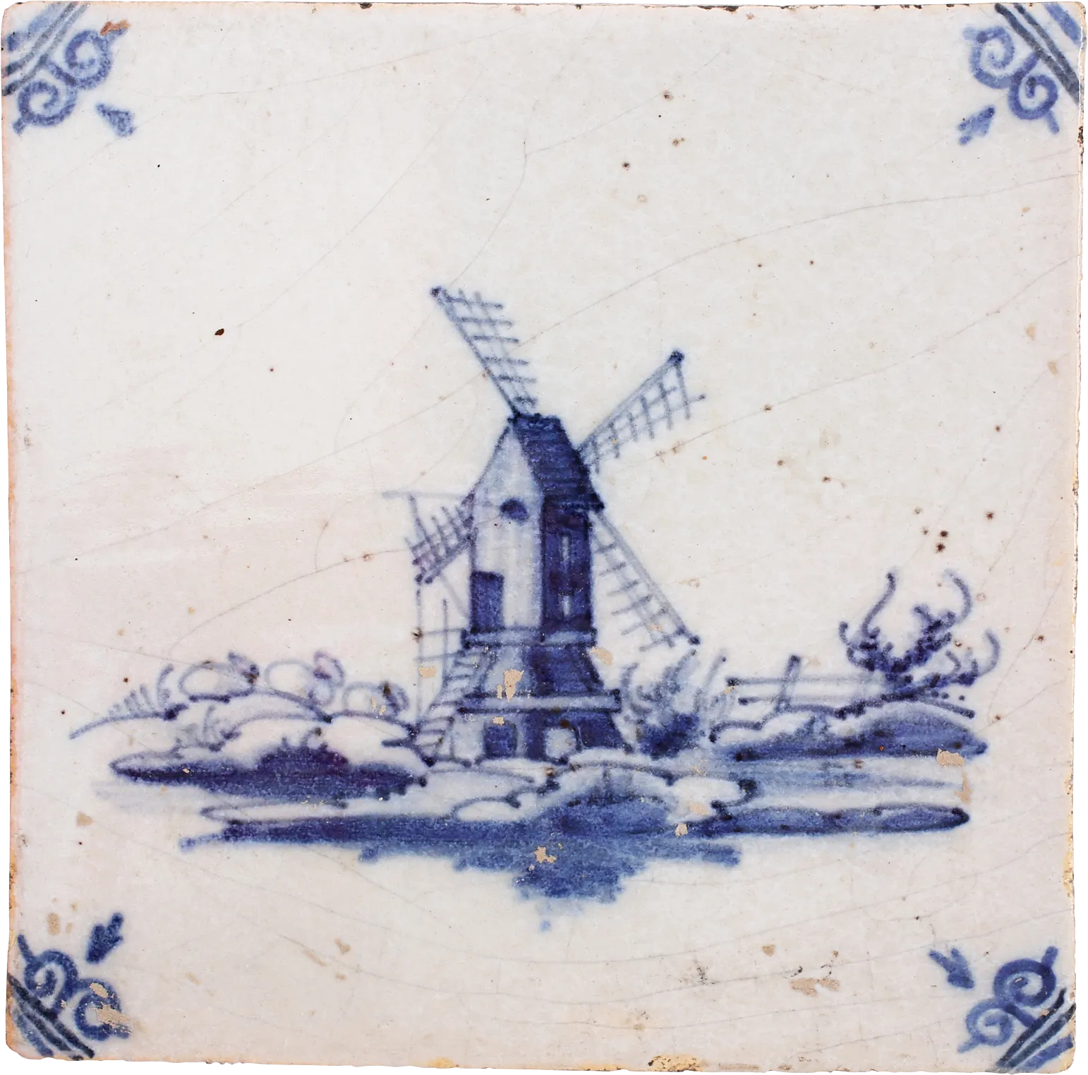 DELFT BLUE ON WHITE TILE, MID 17TH CENTURY.