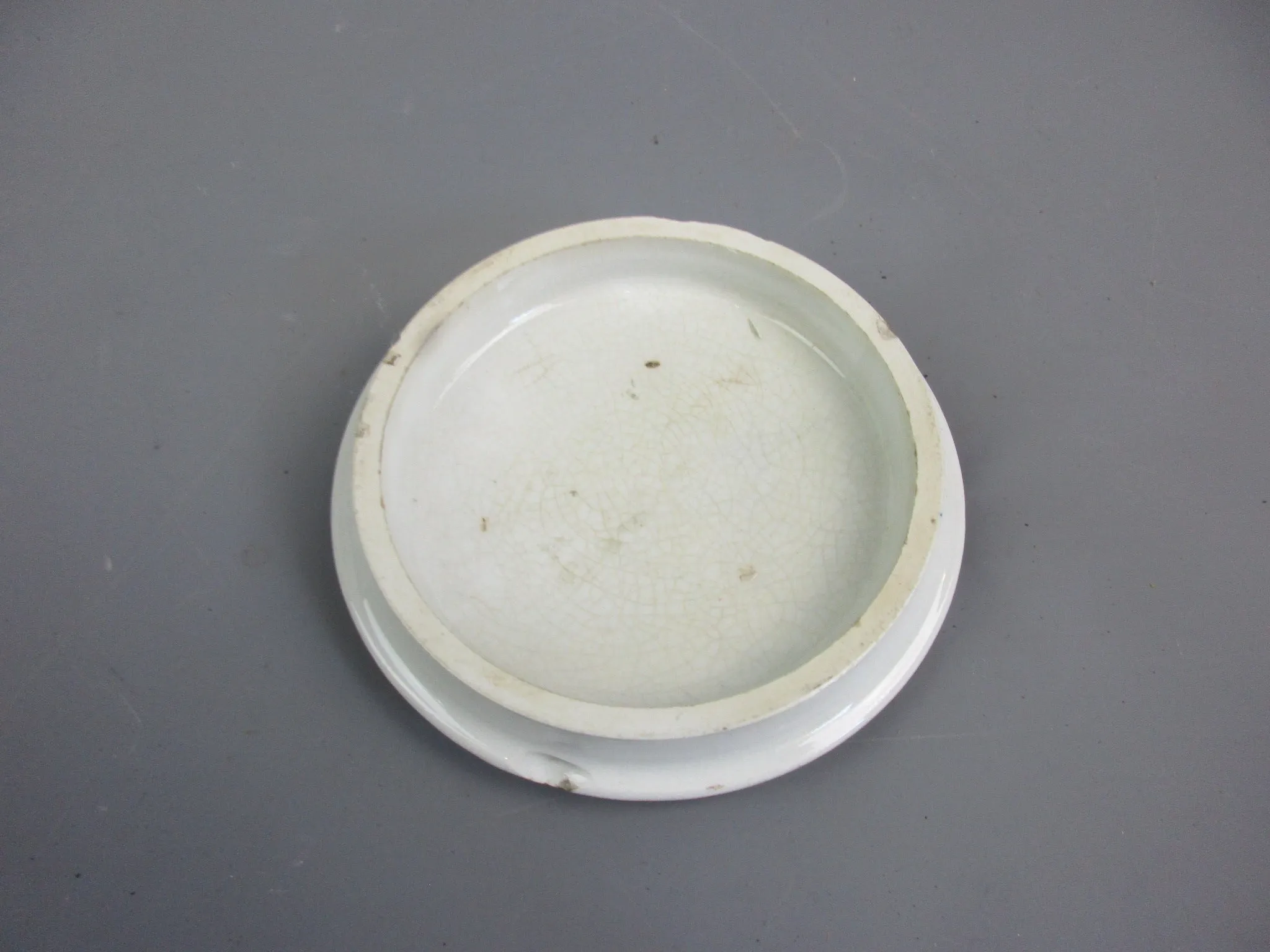 Glazed Ceramic Pot Lid With Riding Scene Antique Victrorian c1880