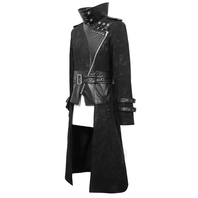 Gothic Punk Long Trench Coat With Pocket / Men's Assymetrical Coat With Zipper and Buckles