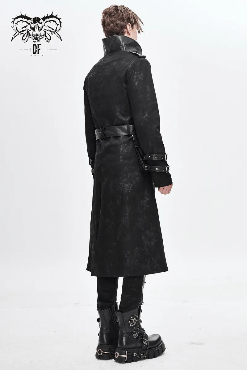 Gothic Punk Long Trench Coat With Pocket / Men's Assymetrical Coat With Zipper and Buckles