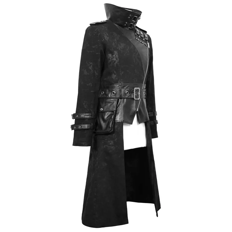 Gothic Punk Long Trench Coat With Pocket / Men's Assymetrical Coat With Zipper and Buckles