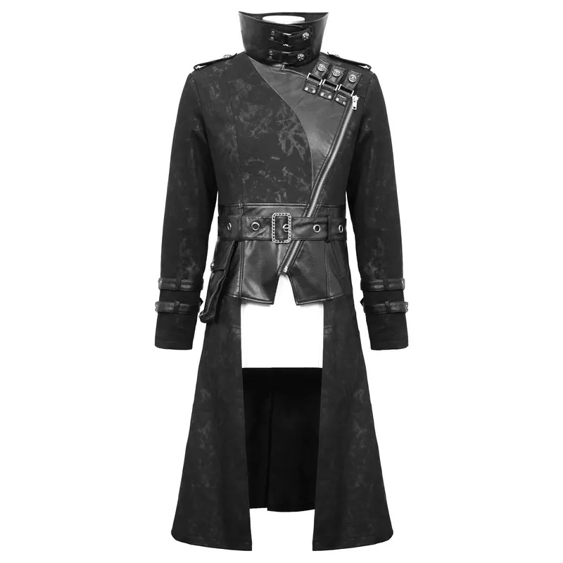 Gothic Punk Long Trench Coat With Pocket / Men's Assymetrical Coat With Zipper and Buckles