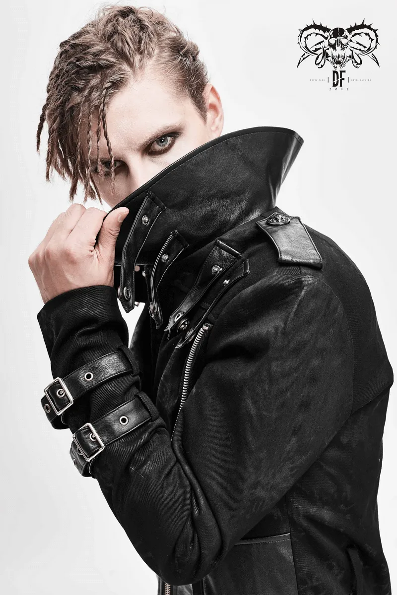 Gothic Punk Long Trench Coat With Pocket / Men's Assymetrical Coat With Zipper and Buckles