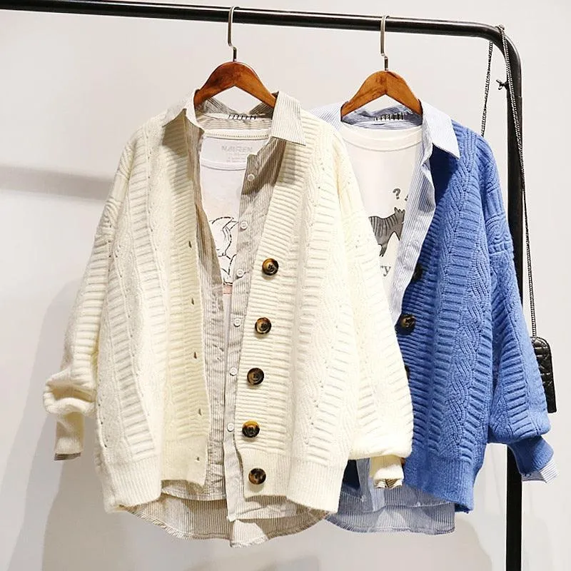 Great Women Autumn Winter Knit Sweater and Cardigans - Open Stitch Loose Knit Cardigans Pink Jumpers Winter Sweater Coat Femme (TP4)(TB8C)(1U23)