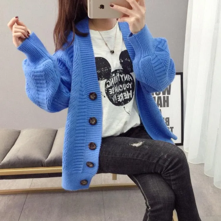 Great Women Autumn Winter Knit Sweater and Cardigans - Open Stitch Loose Knit Cardigans Pink Jumpers Winter Sweater Coat Femme (TP4)(TB8C)(1U23)