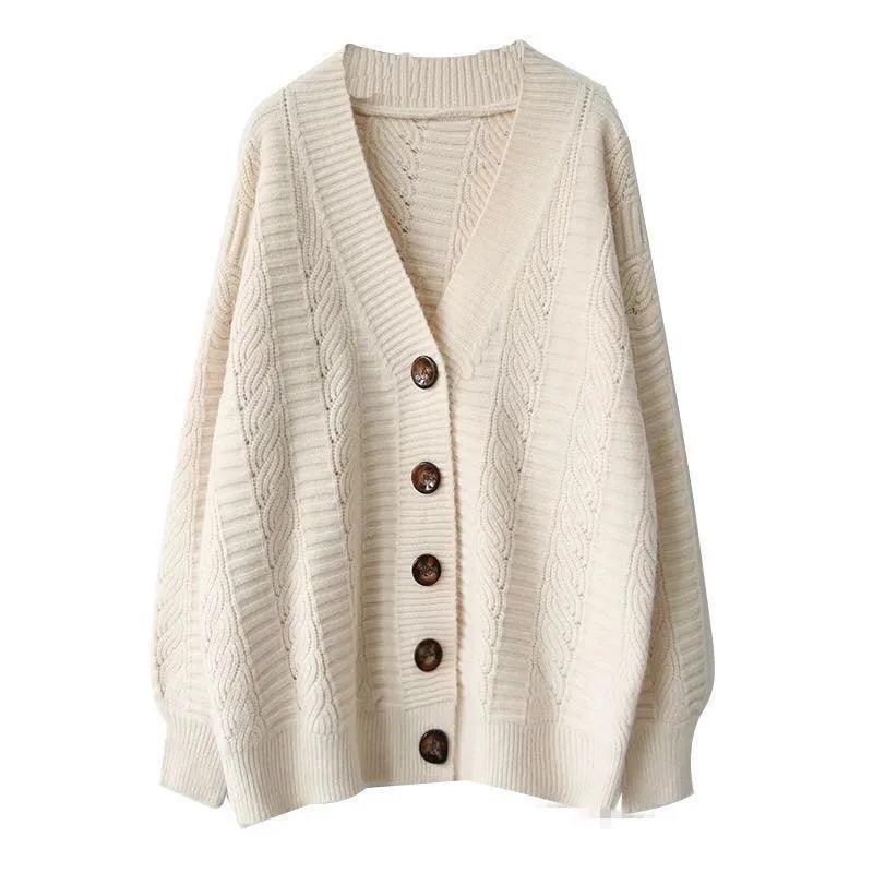 Great Women Autumn Winter Knit Sweater and Cardigans - Open Stitch Loose Knit Cardigans Pink Jumpers Winter Sweater Coat Femme (TP4)(TB8C)(1U23)