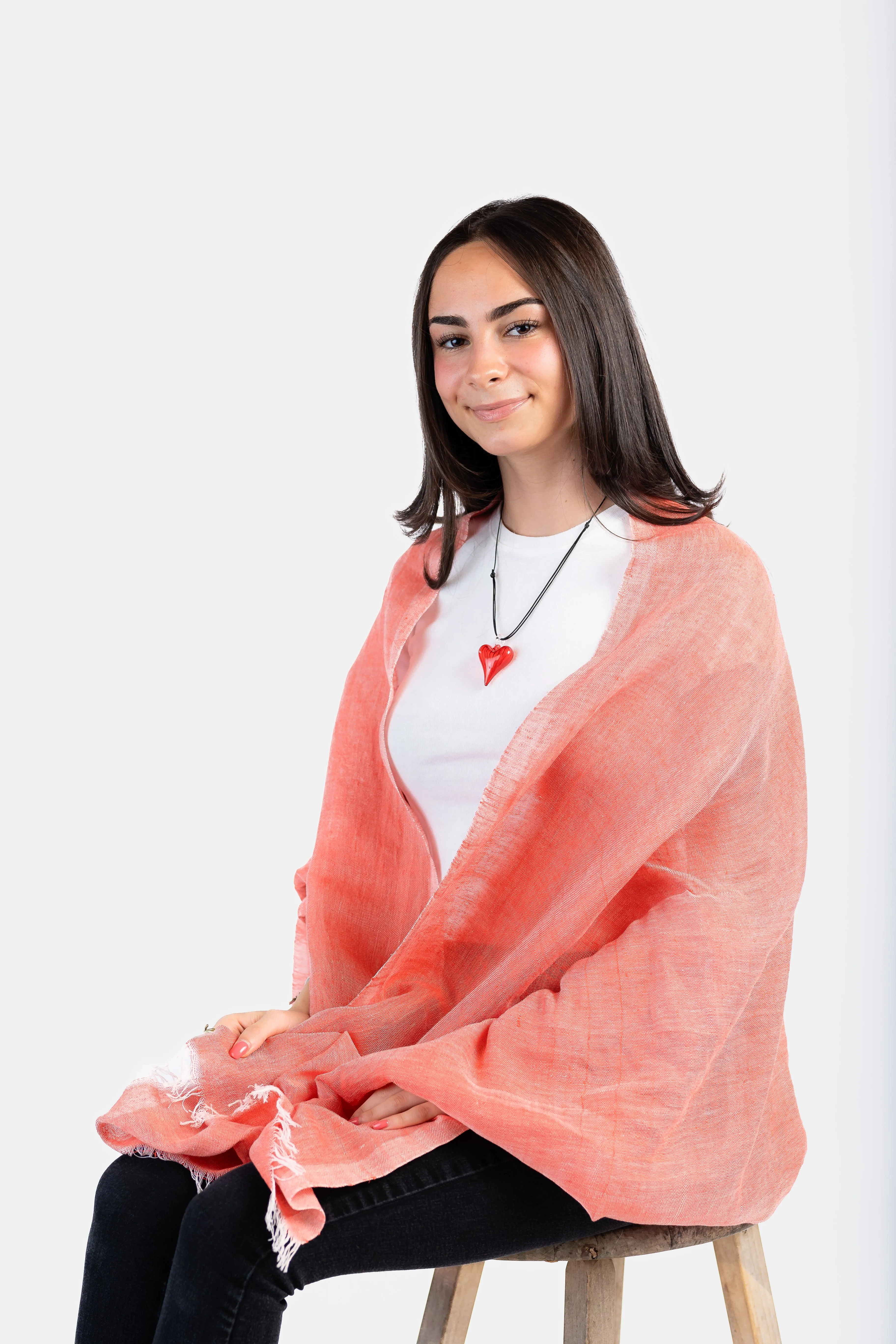 Handwoven Linen Scarf - Scarlet Red