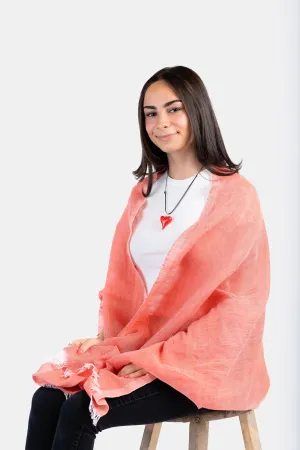 Handwoven Linen Scarf - Scarlet Red