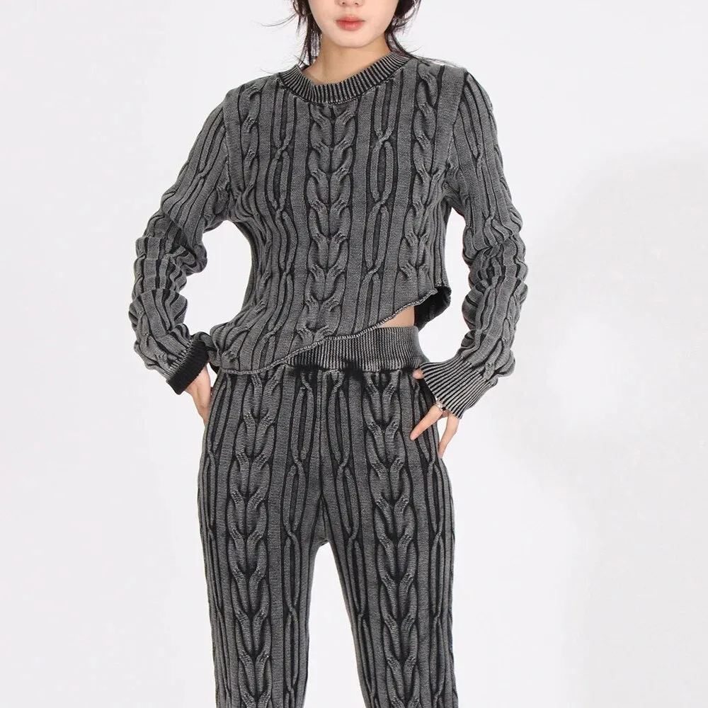 Irregular Slimming Knitting Sweaters For Women Round Neck Long Sleeve Minimalist Casual Pullover Female Clothing