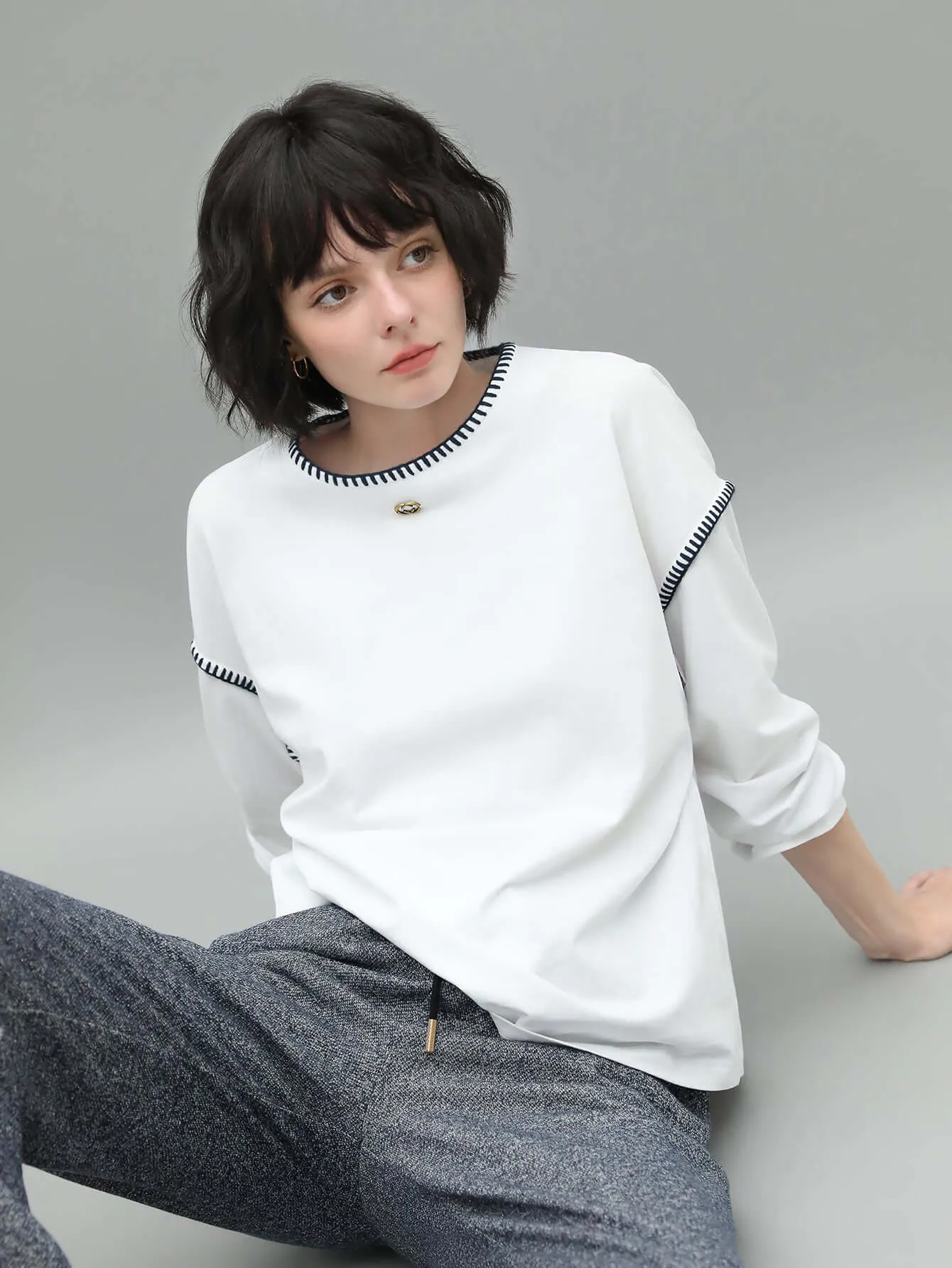 Long Sleeve Tee with Contrast Stitching