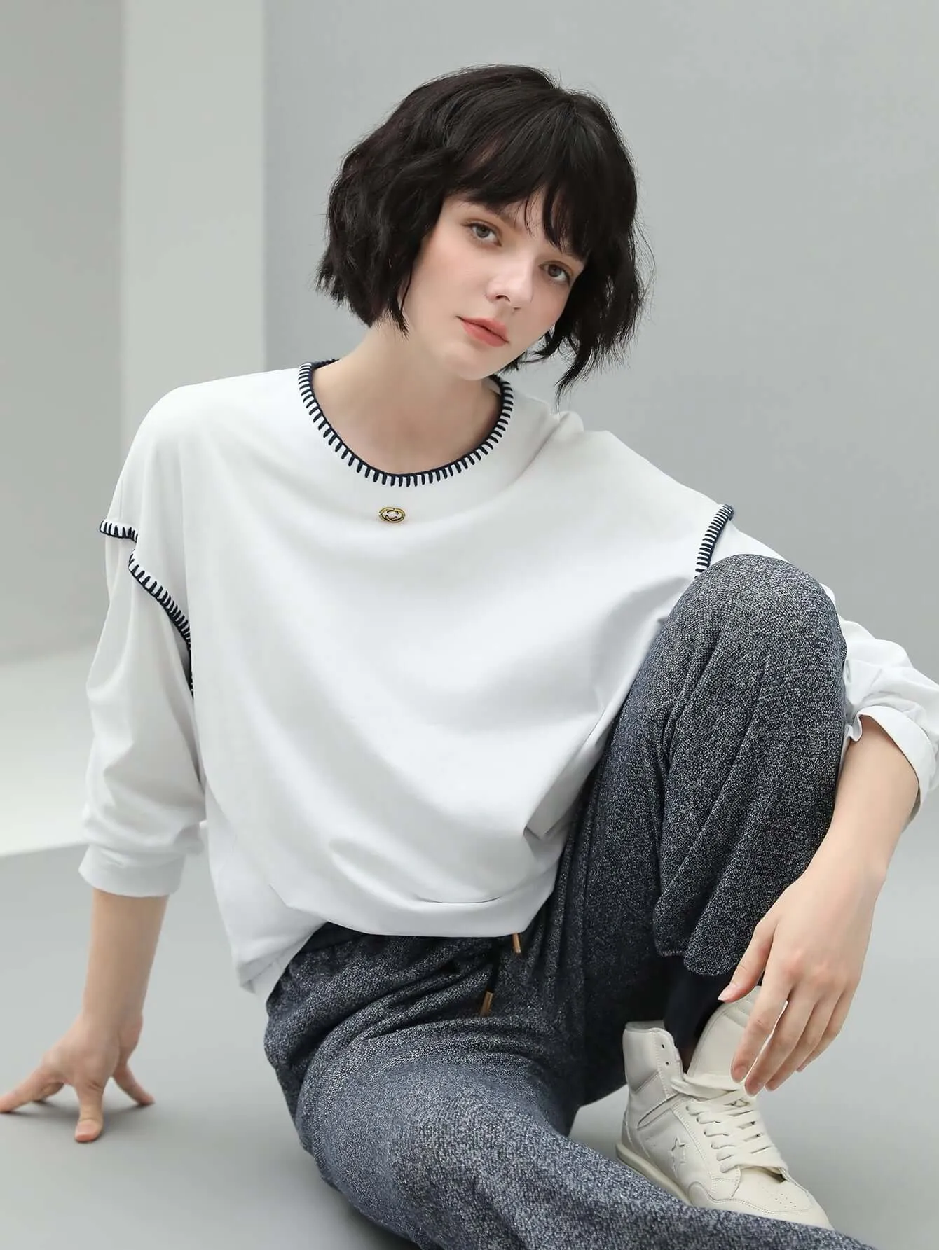Long Sleeve Tee with Contrast Stitching