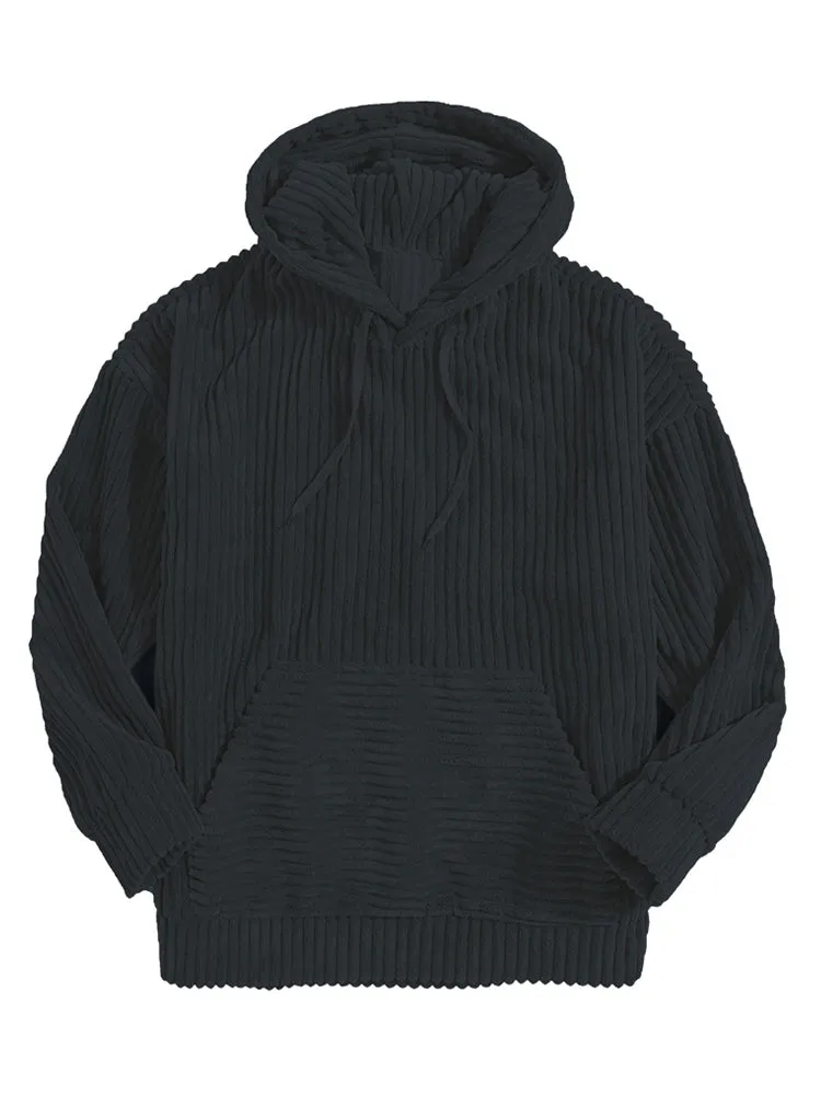 Men'S Sweatshirt Thickened Corduroy Long Sleeve Solid Colour Hoodie