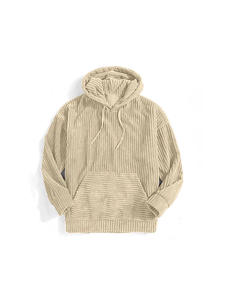 Men'S Sweatshirt Thickened Corduroy Long Sleeve Solid Colour Hoodie