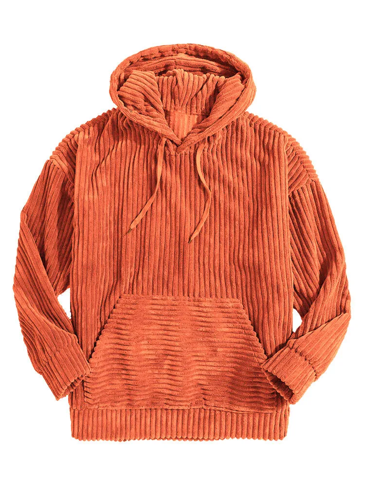 Men'S Sweatshirt Thickened Corduroy Long Sleeve Solid Colour Hoodie