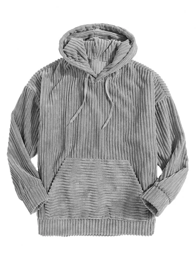 Men'S Sweatshirt Thickened Corduroy Long Sleeve Solid Colour Hoodie