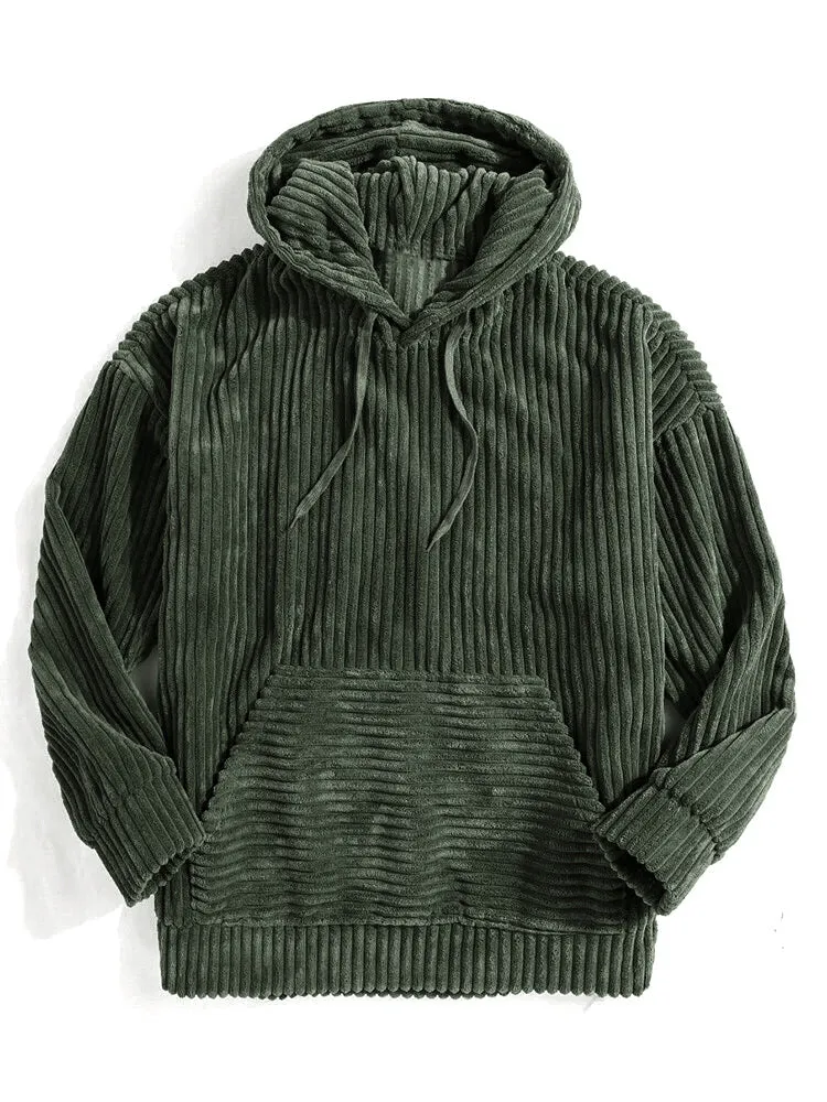 Men'S Sweatshirt Thickened Corduroy Long Sleeve Solid Colour Hoodie