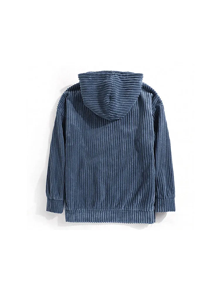 Men'S Sweatshirt Thickened Corduroy Long Sleeve Solid Colour Hoodie