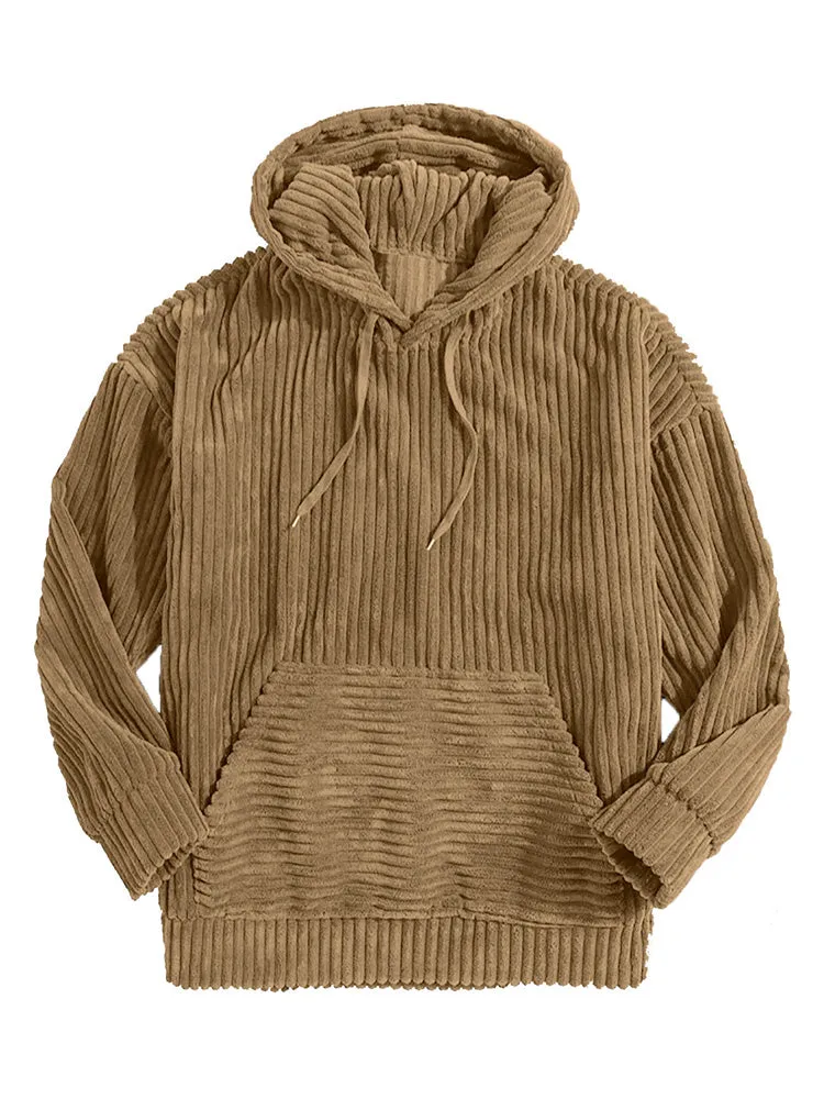 Men'S Sweatshirt Thickened Corduroy Long Sleeve Solid Colour Hoodie