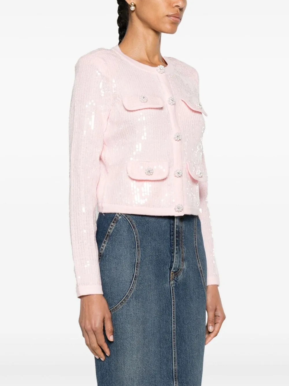 Pink Sequin Knit Cardigan