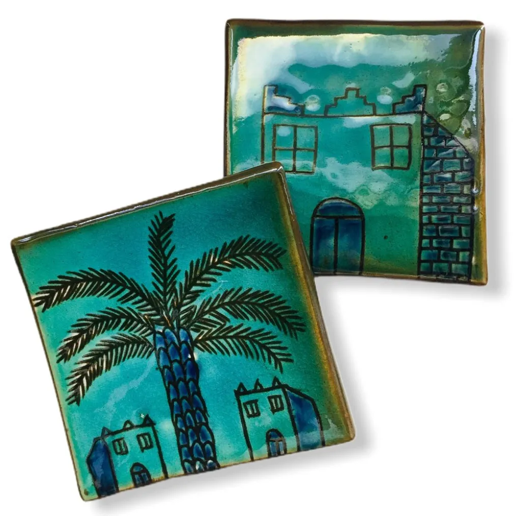 Pottery Coaster - Palm Tree & Adobe Houses