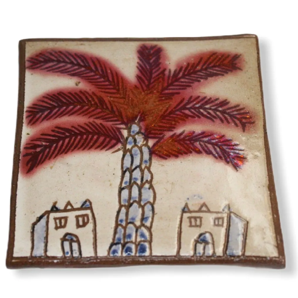 Pottery Coaster - Palm Tree & Adobe Houses