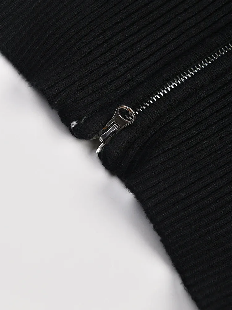 Pre Order:  Contrast Stripes Zip-Up Knit Cardigan