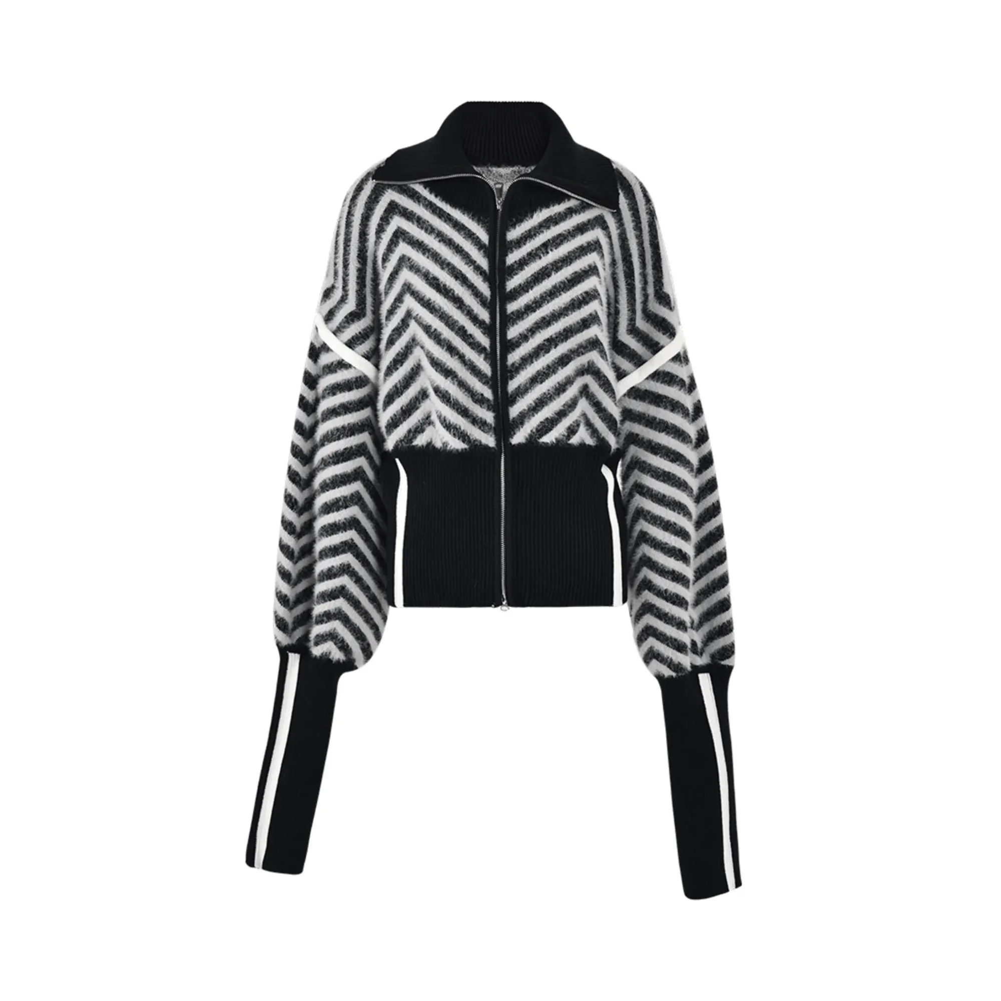 Pre Order:  Contrast Stripes Zip-Up Knit Cardigan