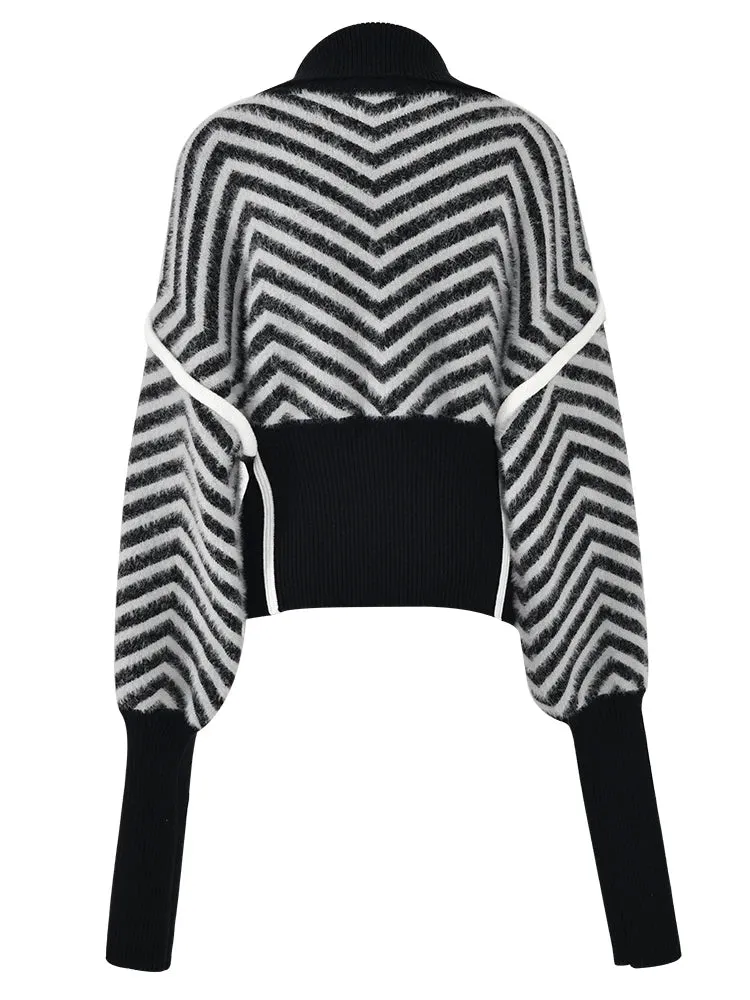Pre Order:  Contrast Stripes Zip-Up Knit Cardigan