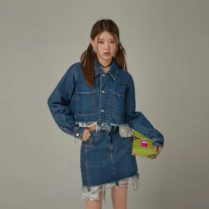 Raw Hem Denim Crop Jacket