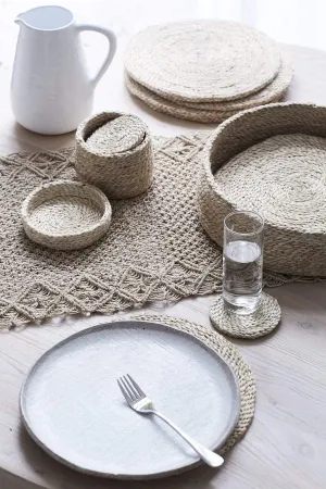 Round Natural Jute Coasters | Set of 8 In Basket With Lid