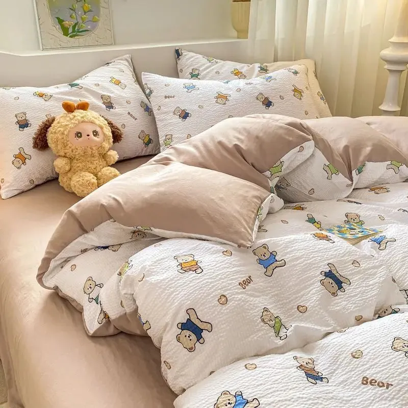 SINOTAO  -  Bedding Set Minimalist Rural Style Floral. Selsack Four PIECE Set, Washing Cotton Bed Sheets, Bed Sheets,Covers, Girl