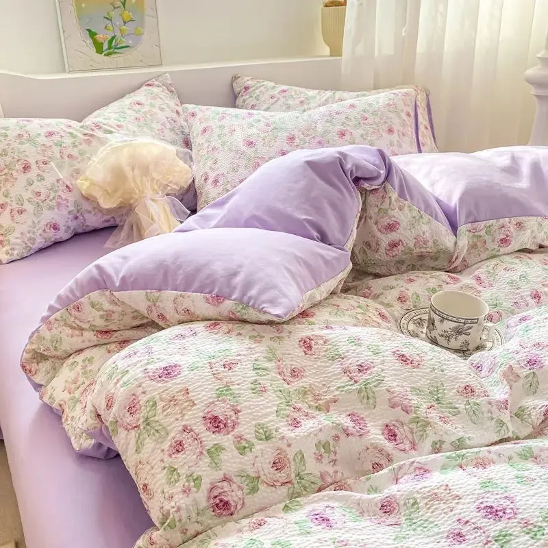 SINOTAO  -  Bedding Set Minimalist Rural Style Floral. Selsack Four PIECE Set, Washing Cotton Bed Sheets, Bed Sheets,Covers, Girl