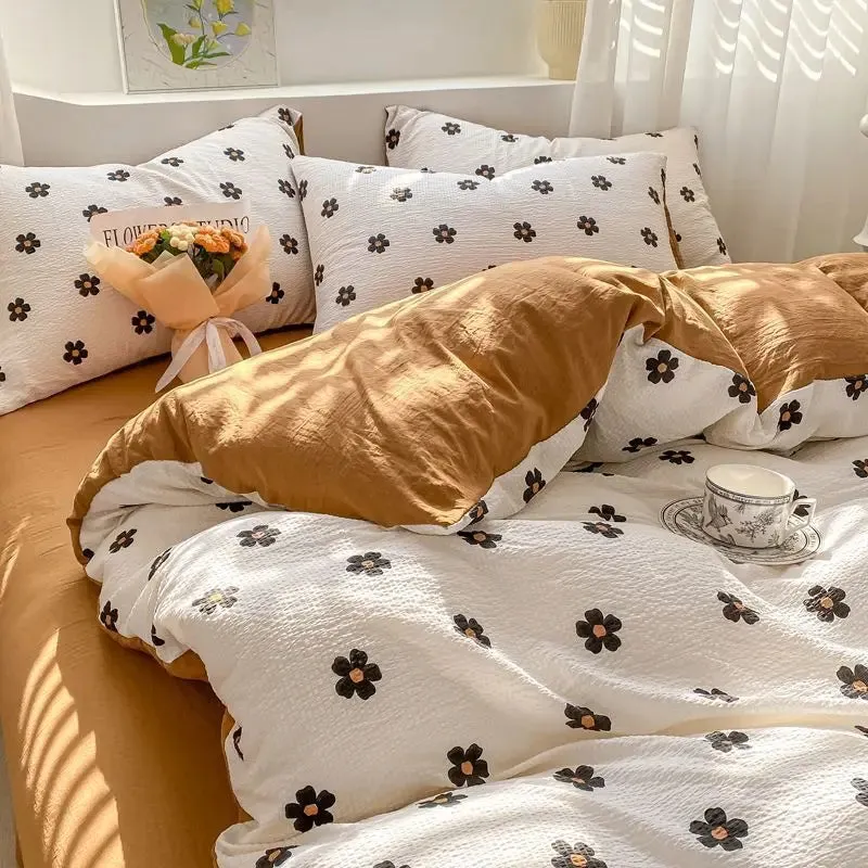 SINOTAO  -  Bedding Set Minimalist Rural Style Floral. Selsack Four PIECE Set, Washing Cotton Bed Sheets, Bed Sheets,Covers, Girl