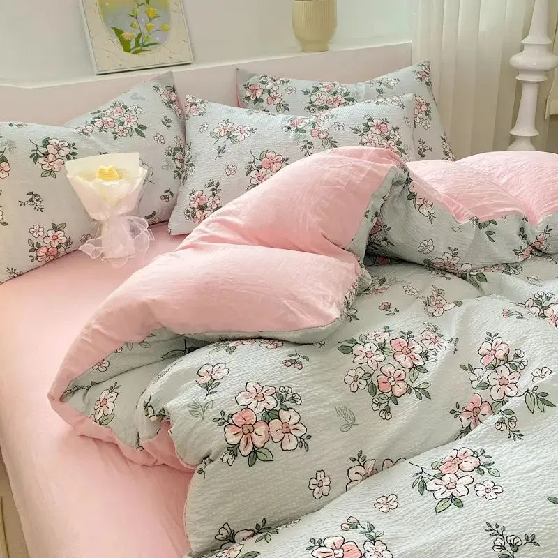 SINOTAO  -  Bedding Set Minimalist Rural Style Floral. Selsack Four PIECE Set, Washing Cotton Bed Sheets, Bed Sheets,Covers, Girl